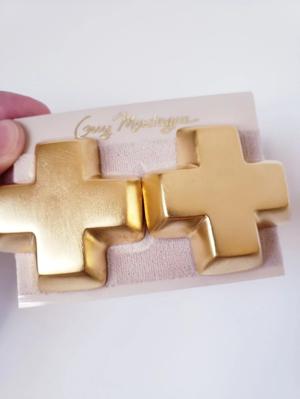 Guy Montague Vintage Brushed Gold Cross Clip On Statement Earrings